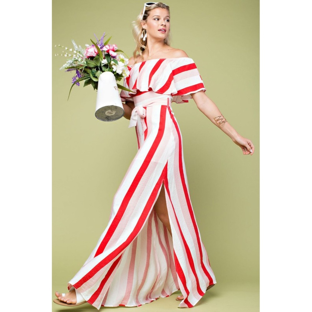 Red striped maxi dress